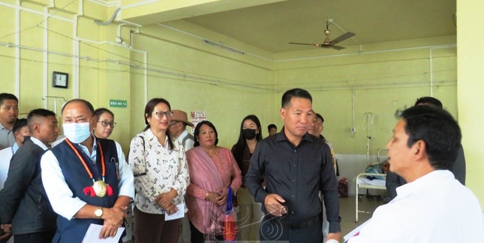 Minister Paiwang Konyak and others during inspection to ongoing construction of Mon Medical College, Mon on November 23.